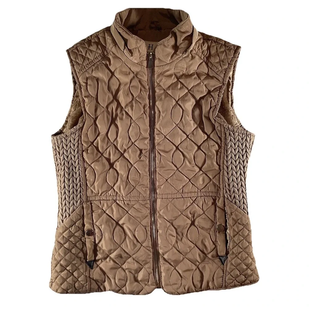 Girls Quilted Puffer Vest Tan/Brown Size‎ Medium Missing Hood H.Q Brand